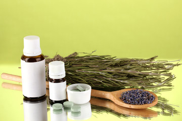 bottles of medicines and herbs
