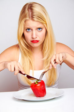 Healthy Food - Young Blond Sad Woman