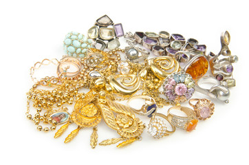 Lots of jewellery on white