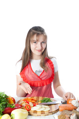 girl prepares and offers salads