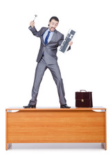 Businessman breaking his computer