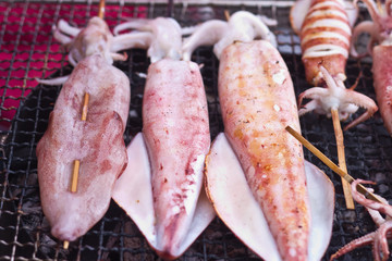 squid Grilled On Fireplace