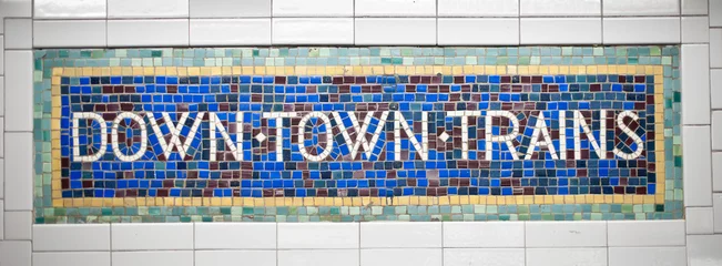 Crédence de cuisine en verre imprimé New York Modèle de tuile de signe de métro de ville de New York dans le centre de Manhattan