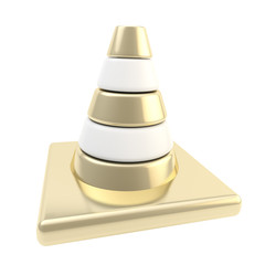 Glossy road cone colored white and golden