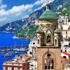 Fotobehang Positano strand, Amalfi kust, Italië mooie Amalfi, Italië. uitzicht met kerk