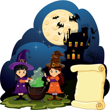 Witches and spells with landscape