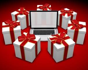 Laptop mit Geschenken