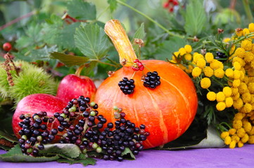 Herbst Grußkarte - Kürbis mit Früchten - Herbstimpressionen