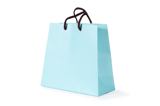 blue paper bag isolated on white