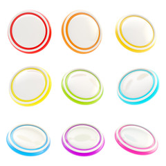 Glossy rainbow colored plastic round buttons, set of nine