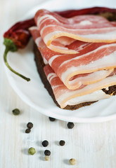 Slices of bacon on the bread