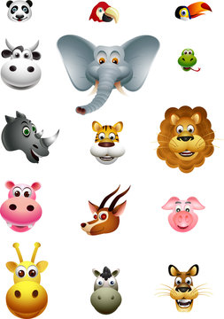 cute head animal cartoon collection