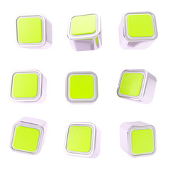 Cubic square buttons, set of nine isolated on white