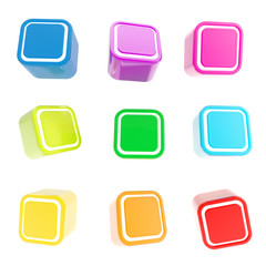 Cubic square buttons, set of nine isolated on white