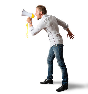 Boy screaming on the megaphone