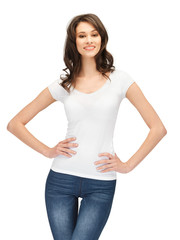 smiling teenage girl in blank white t-shirt