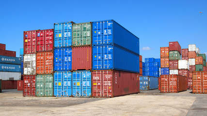 Freight containers in the Le Havre port. France