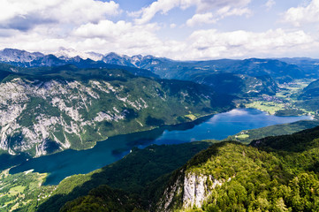 Lake Bohinj and its surrounding southern Alps mountains