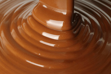 Milk chocolate flow close-up texture