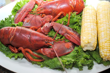 Two Summer Lobsters with Corn