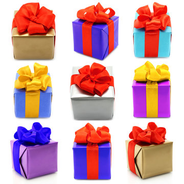 Collage of presents on white background