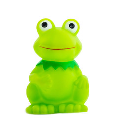 The toy Cheerful green frog smiles.2