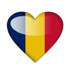 Chad flag in heart shape isolated on white background