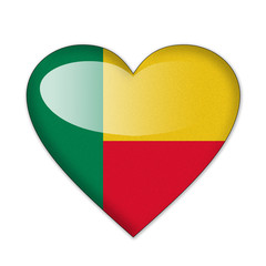 Benin flag in heart shape isolated on white background