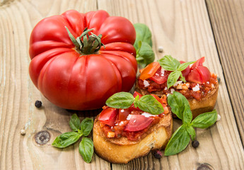 Fresh made Bruschetta with ingredients