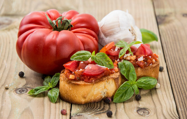 Fresh made Bruschetta with ingredients