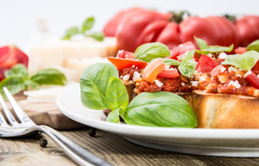 Bruschetta on a plate (macro shot)