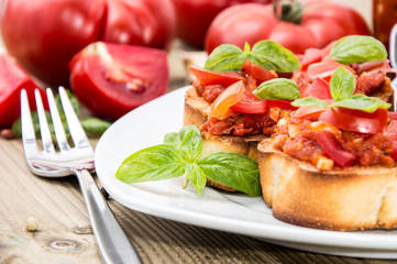 Bruschetta on a plate (macro shot)