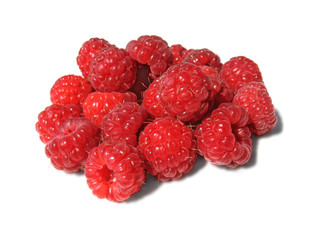 Heap of raspberry on white background