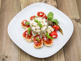 Plate with Feta Cheese and Bruschetta