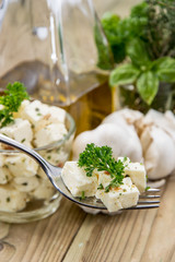 Feta Cheese Cubes on a fork