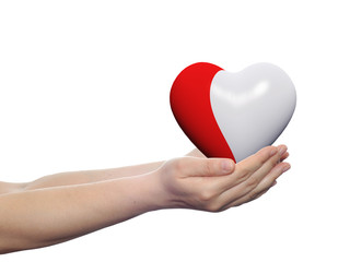 Obraz premium 3D red heart held in hands by an adult male