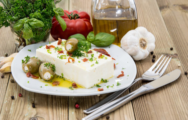 Antipasti (Feta Cheese) on a small plate