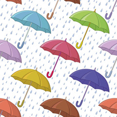 Umbrella and rain, seamless background