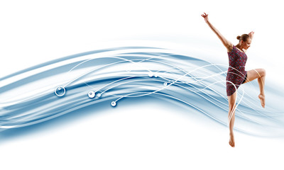 Fototapeta premium Girl in color dress dancing.Collage