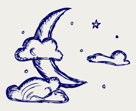 Evening crescent. Doodle style