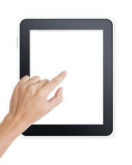 Man hand touching screen on modern digital tablet pc