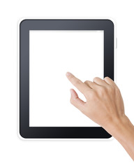 Man hand touching screen on modern digital tablet pc