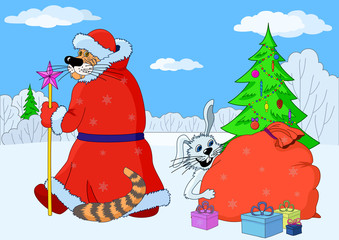 Eastern New Year cartoon, Rabbit and Tiger