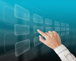 Hand pushing a button