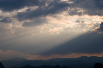 Amazing ray of sunlight and sky. Yangshuo, China, Asia