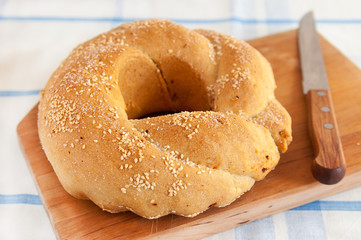 round pastry on a wooden board