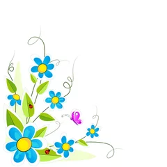 Raamstickers bloemenachtergrond in blauw © mapi