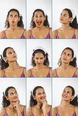 Collage of young woman face expressions