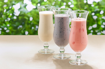 Blueberry, Strawberry and Banana milk shake
