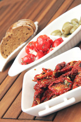 dried tomatoes, olives and peppers